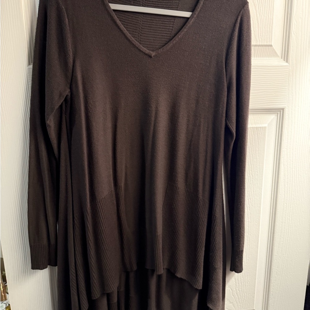 Brown V-Neck Long Sleeve Tunic
